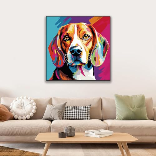 JUJUHOOD Colorful Beagle Paint by Numbers Kit for Adults Beginner & Kids Ages 8-12,Dog Animal Paint by Number Without Easel, Acylic Paint by Numbers for Gift Home Wall Decor 10x10Inch - color: ZXT-277-F