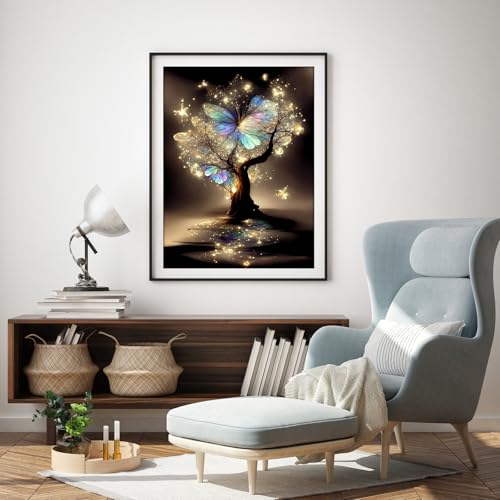 WUDWL Square Diamond Art Kits for Adults Diamond Painting Kits for Adults | Square Drill Diamond Painting Kits,Butterfly tree DIY Gem Art Kits for Adults and Crafts for Home Wall Decor 12x16in - color: DP01148, size: Square Diamond Painting