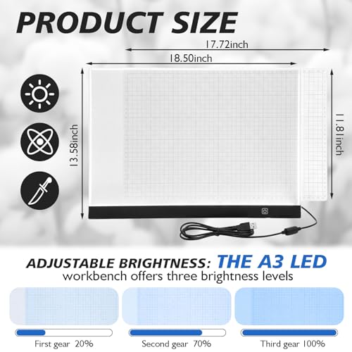 Yinder A3 LED Tracing Light Pad with Translucent Self-Healing Cutting Mat – Adjustable Brightness Light Board for Drawing, Sewing, Quilting & Diamond Painting (13" x 19")