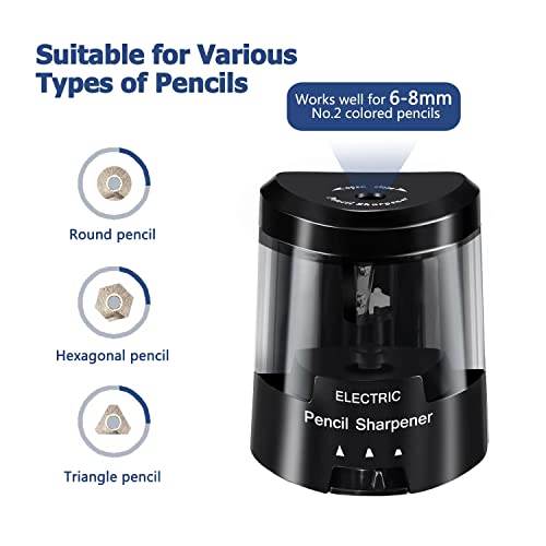 Electric Pencil Sharpener, Battery (Not Included) USB Powered, Portable for NO.2 Pencils, Automatic and Durable with 3 Sharpness Options - Classroom, Home, Office Black - color: Black