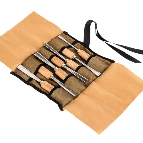 7-Piece Wood Carving Chisel Tools Set, Sharp CR-V Steel Blades | Precision woodworking tool kit with ash handles & canvas bag. Razor sharp 60CR-V blades for beginners and professionals - size: 7-Piece with Ash Handle