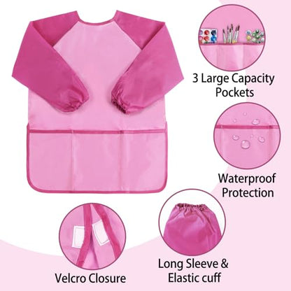 Kopokita Kids Art Smock, Toddlers Painting Apron Children Artist Smock - color: Pink