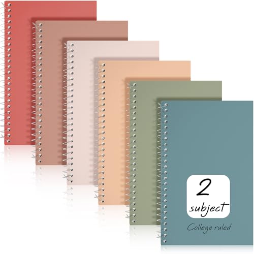 Teling 6 Pcs 2 Subject Notebook Small Spiral Notebook College Ruled 9-1/2 x 6 Inch Spiral Journal 100 Sheets Assorted Colors Easy Tear Line for Office Operation Christmas Items Bulk (Pastel Color) - color: Pastel Color