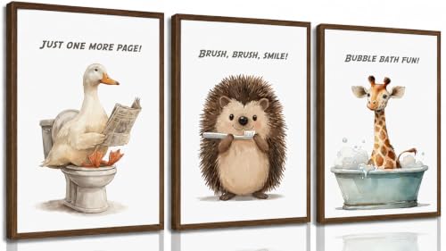 3Pcs Funny Bathroom Animal Canvas Wall Art, Nursery Toilet Quotes Painting Pictures Wall Decor, Washroom Simple Neutral Posters Print Artwork for Restroom, Home Decoration 12x16in Unframed - color: Bathroom Animals, size: 16"L x 12"W Poster