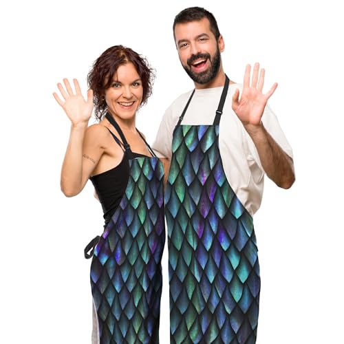 Gardening Apron for Men Dragon Scales Cute Aprons for Women for Kitchen Cooking Restaurant BBQ Painting Crafting 27” (W) x 31” (H), Waterproof Apron - color: Dragon Scales