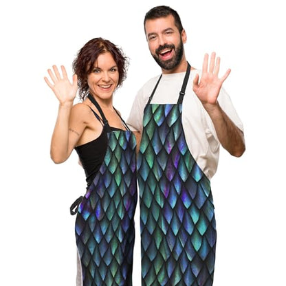Gardening Apron for Men Dragon Scales Cute Aprons for Women for Kitchen Cooking Restaurant BBQ Painting Crafting 27” (W) x 31” (H), Waterproof Apron - color: Dragon Scales