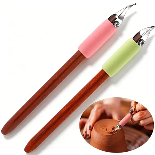 Leriton 2 Pack Pottery Carving Tool Set 6in Sculpture Carving Scraper Tool Pottery Modelling Shape for Tea Cup Mug Vase Leather Hard Clay Cutters with Wooden Handle for Ceramic Sculpture Craft (Set 3) - color: Multicolor, style: Set 3