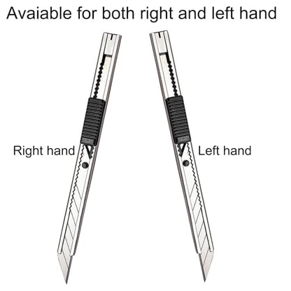 Gebildet 5pcs Right and Left Hand Stainless Steel Lockable Cutter Knife / 9mm Snap Off Blades / 30 Degree Foil Knife/Utility Knife/Graphic Knife/Great for Foils, Wallpaper, Crafts, Cartons - color: Ss