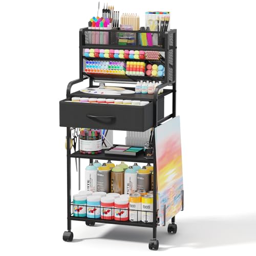 Art cart, 3 Tier Rolling Cart - Utility Cart with Storage Drawer and Wheels, Versatile Art & Craft Organizer for Home, Office, or Studio Ideal for Storing Brushes, Paints (Black) - color: Black