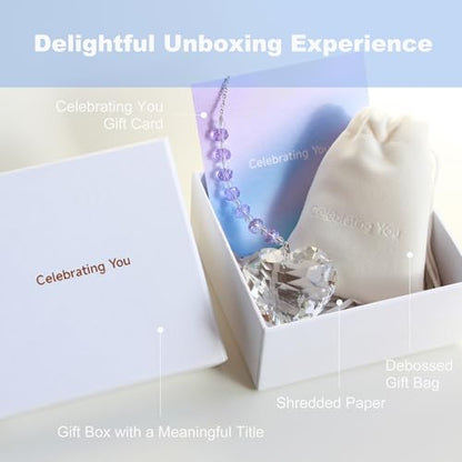 Celebrating You Rainbow Maker, Birthday Gifts for Women, Friendship Gifts | Matching Gift Card, Gift Box & Bag | Crystal Heart Suncatcher | Brighten Every Day with Rainbows | Sweet Lavender - color: Sweet Lavender