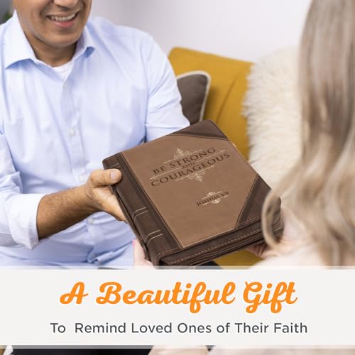 Christian Art Gifts Men's Classic Bible Cover Be Strong and Courageous Joshua 1:9, Brown Faux Leather, XL - size: Extra Large