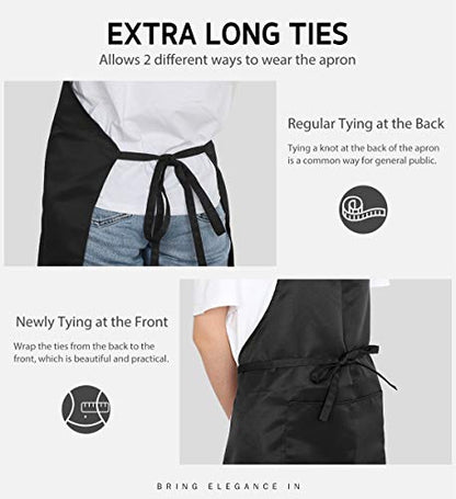 Syntus Apron for Men Women, Adjustable Cooking Kitchen Apron with 2 Pockets | Machine Washable, Firm Stitching, Stain Resistance, Long Tie Straps, 2 Pockets, Versatility, Unisex Use, Gift, BBQ - color: Basic Black, style: 2 Polyester
