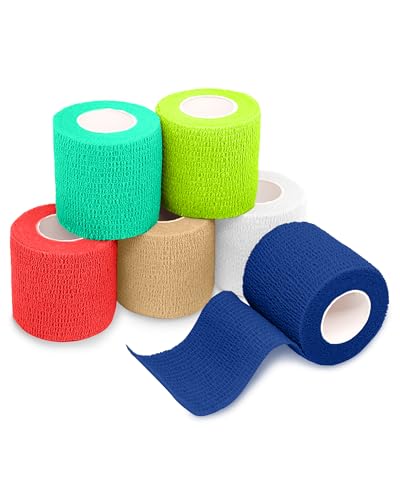 FriCARE Self Adhesive Bandage Wrap, Medical Tape in First Aid Kit | Elastic Cohesive Bandages for Sports/Vet/Wrist Ankle Wounds, 2 Inches X 5 Yards, Latex-free 6 Rolls, Neon Surge - color: Neon Surge