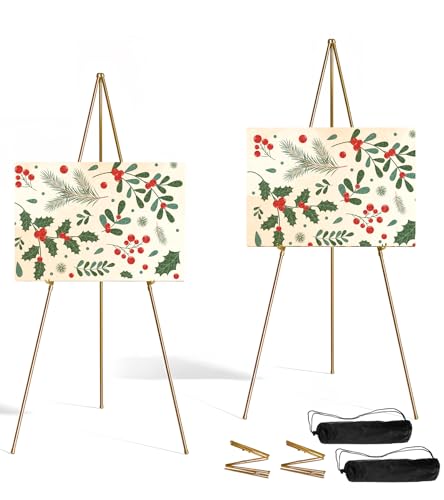 Display Easel Stand for Sign, Portable Artist Painting Easels,2PC Gold | Lightweight Durable Tripod with Bag&Replaceable Nail, Adjustable Artist Easels for Outdoor Painting Canvas/Posters/Wedding - color: Gold