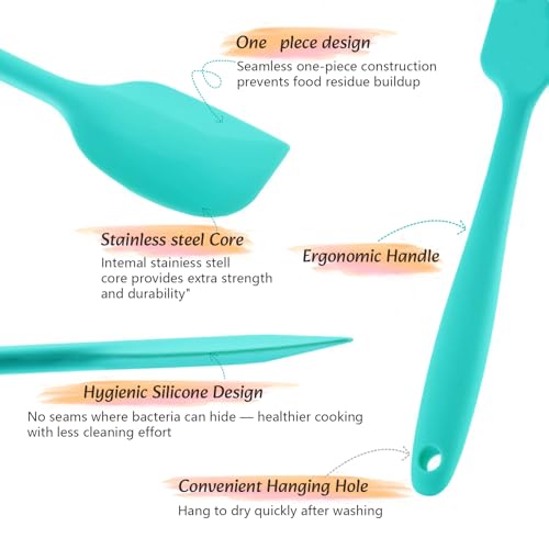 9-Piece Silicone Spatula Set with Brush & Jar Scrapers | 500°F heat resistant, non-scratch BPA-free silicone, seamless design, for cooking, baking, mixing, and jar scraping