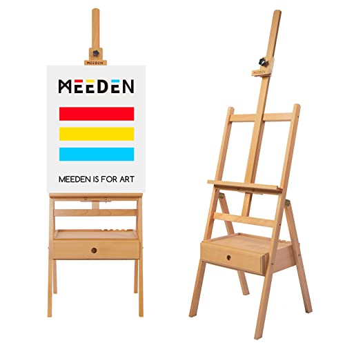 MEEDEN Painting Easel with Storage Drawer, Studio H-Frame Easel- Adjustable (60"~75") Solid Beech Wood Easel Stand for Painting for Adults, Holds Canvas Art up to 35",Natural - color: Natural