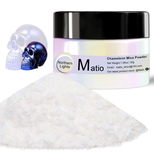 Matio Chameleon Mica Powder,1.06oz/30g Northern Lights White Chrome Powder | Pearlescent Effect Color Shift Pigment for Resin Craft, Soap Candle Dye, Nail Art,Bath Bomb,Paint,Slime Pigment - color: W-Northern Lights