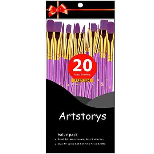 Paint Brushes Set, 20 Pcs Paint Brushes for Acrylic Painting, Oil Watercolor Acrylic Paint Brush, Artist Paintbrushes for Body Face Rock Canvas, Adult Drawing Arts Crafts Supplies, Purple | Artist Paintbrush (Nylon Hair Wood Handles) for Adult Drawing, Gr