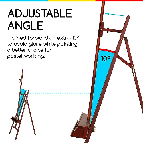 MEEDEN Walnut Large Painters Easel Adjustable Solid Beech Wood Artist Easel, Studio Easel for Adults with Brush Holder, Holds Canvas up to 48" - color: Deep Walnut