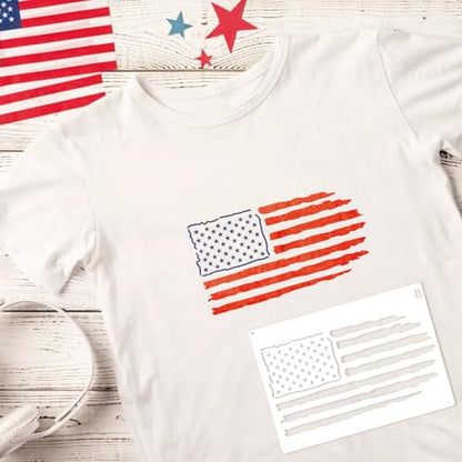 23pcs American Flag Stencil Reusable Patriotic 50 Stars We The People 1776 Stencil Template Drawing Military Flag Stencils for Spray Painting on Wood Wall DIY Crafts Project Shirt Decoration(flag23)