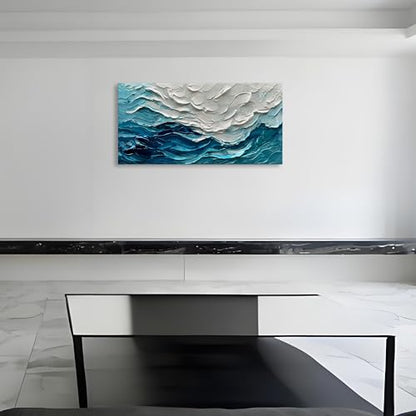 Art 24x48 inch Hand-Painted Blue Ocean Landscape Oil Painting Large Abstract Canvas Art Home Wall Decoration - color: Dn165