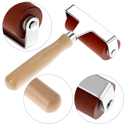 QWORK Soft Rubber Brayer, 3 Inch Printmaking Roller Tool for Block Printing and Gel Plate Crafts, Steel Frame Non Slip Handle Compatible with All Inks