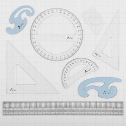 Acurit Drafting Introduction Set of 8 - Professional Drafting Tools for Architects & Artists: Includes Triangles, Grid-Scale Ruler, Lettering Guide, Protractors & French Curves - Drafting Kit - size: Set of 8