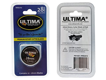 Ultima 28mm Rotary Cutter Blades – 10 Blades Per Pack – Fits Most Rotary Cutters Including Fiskars, Olfa, Martelli and TrueCut – Cuts Quilting Fabric, Leather, and More - size: 28mm