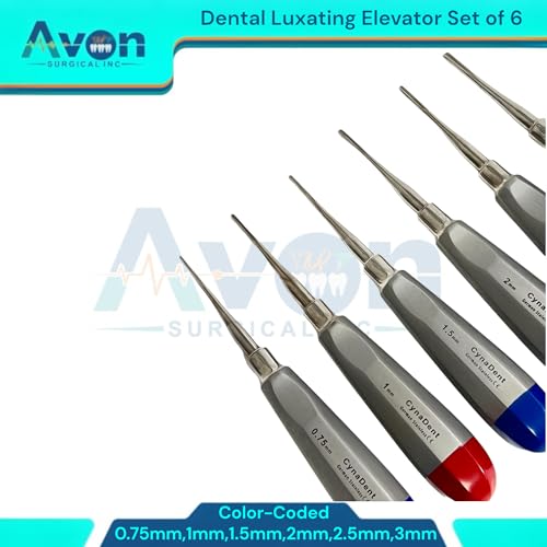 Color-Coded Dental Root Elevator Picks, Straight, 0.75mm, 1mm, 1.5mm, 2mm, 2.5mm, 3mm | Autoclave-Safe German Stainless Steel | 6PCS Bundle