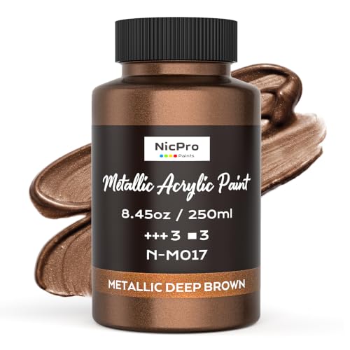 Nicpro Metallic Deep Brown Acrylic Paint, 8.45oz/250ml Craft Paint | Large Non Toxic, Non Fading Art Paint for Wood, Metal, Clay, Fabric, Canvas, Ceramic, Furniture, Handcrafts - color: Metallic Deep Brown, size: 8.45 Fl Oz (Pack of 1)