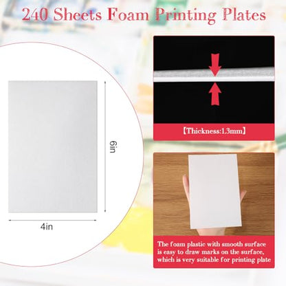 Cholemy 240 Pcs Foam Sheets Craft 4 x 6 Inch White Foam Printing Plates | 1.3mm Foam Printing Paper Board for Crafts Scrapbooking Card Making DIY Project Crafting Printing, Back to School Supplies - size: 4 x 6 Inch