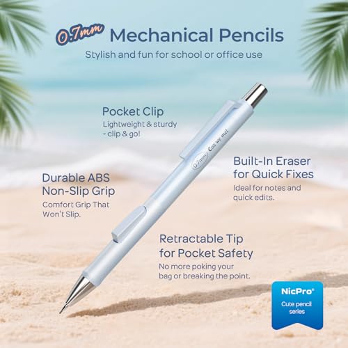Nicpro Pastel Mechanical Pencil Set, 0.7mm Cute Pencils, Fast Click, 4 Pack | Mechanical Pencils Bulk, 8 Tubes HB Lead Refills, Erasers+9 Refills, Storage Case, for School Writing Drawing Note Taking - style: 4PCS-0.7mm