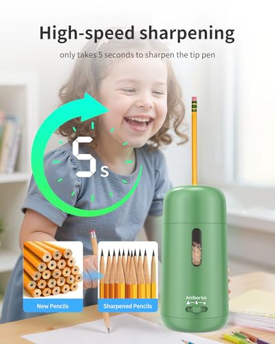 Rechargeable Electric Pencil Sharpener, Auto in & Out, Green | Adjustable Sharpness, Easy to Clean, Fast Sharpening, for 6-8mm Pencils Students, Teachers, Artist, Classroom, School, Office - color: Green