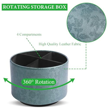 Round Leather Art Supply Organizer,Remote Control Holder,360 Degree Spinning,Multi-Functional Pencil Holder,4 Compartments Desktop Stationary Organizer(1-Liuli Green) - color: 1-Liuli Green