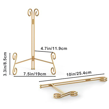 Gold Plate Stand, 10 Inch Decorative Holder for Displaying Platters, Heavy-Duty Metal Easel Stand for Picture, Photo Frame, Books and Round Objects, 1-Pack