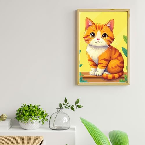 Ginkko Paint by Numbers Kit for Adults Beginner & Kids Ages 8-12 with Wooden Frame Easy Acrylic on Canvas 8x12 inch with Paints and Brushes, Ginger cat(Include Framed) - color: Gingercat framed, size: 8x12 Inch