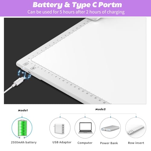 YINGWOND Wireless Rechargeable A3 Light Pad with Carry Bag,Diamond Art Light Board 2500mAh Battery,3 Color Temperatures and Stepless Dimming,Light Box for Tracing,Diamond Painting,Weeding Vinyl - style: Rechargeable-A3 White+Padded case