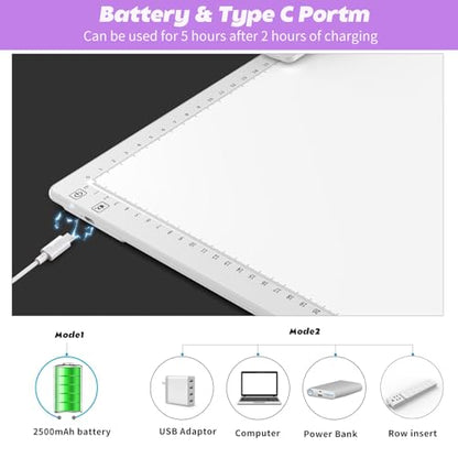 YINGWOND Wireless Rechargeable A3 Light Pad with Carry Bag,Diamond Art Light Board 2500mAh Battery,3 Color Temperatures and Stepless Dimming,Light Box for Tracing,Diamond Painting,Weeding Vinyl - style: Rechargeable-A3 White+Padded case