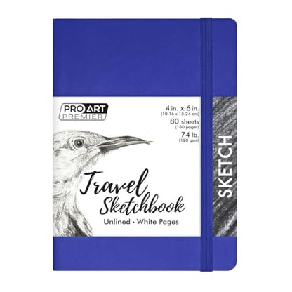 Pro Art Premier Sketch Book Travel 6"x 4" White 74lb Royal Blue 80 Sheets, Sketch Book, Sketchbook, Drawing Pad, Pad, Drawing Paper, Art Book, Paper, Sketchbook for - color: 4x6 Royal Blue