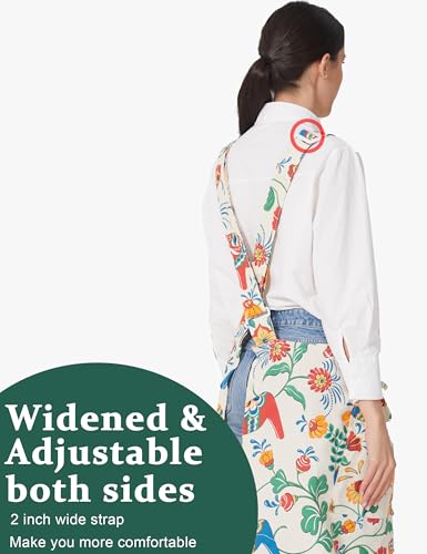 Cozy Adjustable Cross Back Aprons for Women with Pockets Cotton Linen Cooking Kitchen Baking - color: Trojan Horse