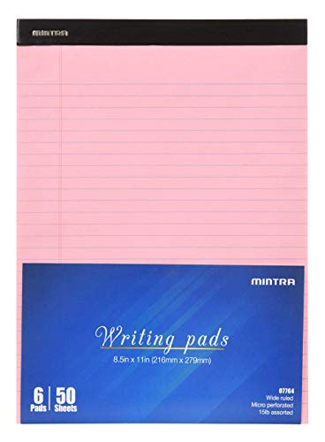 Mintra Office Colorful Legal Pads - Includes 2 Blue, 2 Pink, and, 2 Green Writing Pads, Micro Perforated Lined Sheets, Ideal for Professional & Personal Use, 8.5"x11" Wide Ruled, 6 pack Pastel Set 2 - color: Pastel v2, size: Wide