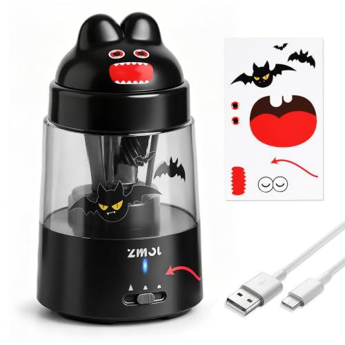 ZMOL Black Bunny Electric Pencil Sharpener, 6-8mm, Rechargeable, Stickers | Fast Sharpening, Auto Stop,3 Modes for No.2 and Colored Pencils, Quick Charge,Kids Gift, for Home/Classroom/School/Art Studio - color: Black