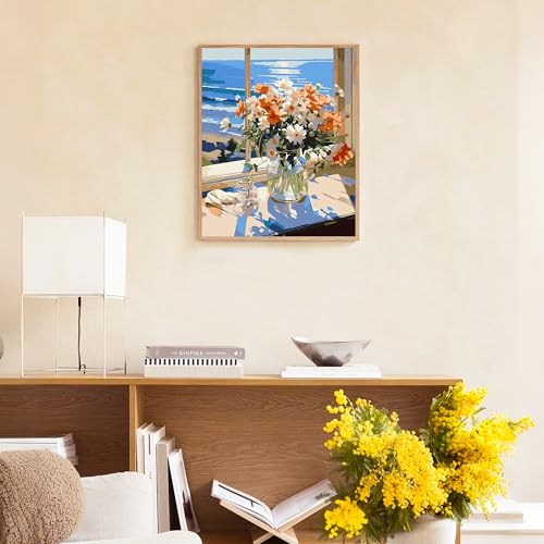 NKVNKV Paint by Numbers Kit for Adults Beginners - Floral Series, DIY Flower Canvas for Panting Kits for Gift and Wall Room Decoration 16x20 Inch (Without Frame) - color: Chrysanthemum（Frameless）
