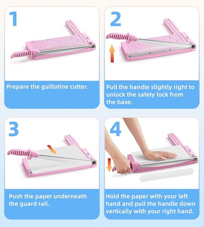 Firbon 12" Guillotine Paper Cutter with Hidden Ruler, Compact Paper Trimmer | 12-Sheet Capacity | Pink | Dual Scales | Paper, Cardstock & Photo Trimming | Scrapbooking Crafts | Office, Home & Studio Use - color: Pink