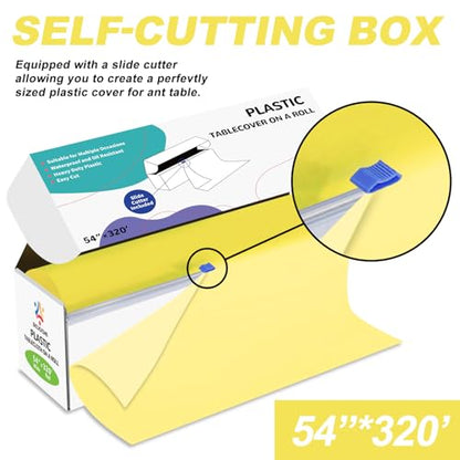 54IN X 320FT Plastic Table Cover Roll with Cutter Box, Cut to Size Plastic Table Cloths for Parties, Birthday, (Light Yellow, 54"x3840"(Rectangular)) - color: Light Yellow, size: 3840" x 54" (Rectangular)
