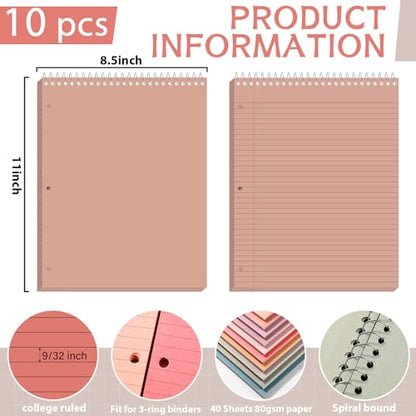 10 Packs 8.5 x 11 inch Top Spiral Notebook with 3 Hole Punched Legal Pads 40 Sheets College Ruled Notepad Hard Cardboard Paper Wirebound Pads for Business School Office Home Supplies (Retro) - color: Retro