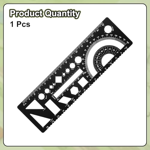 HARFINGTON Multifunctional Geometric Rulers 15cm Metric and SAE Aluminum Straight Edge Protractor Angle Math Measuring Ruler Geometric Drawings Templates for Drawing Drafting, Black - color: Black