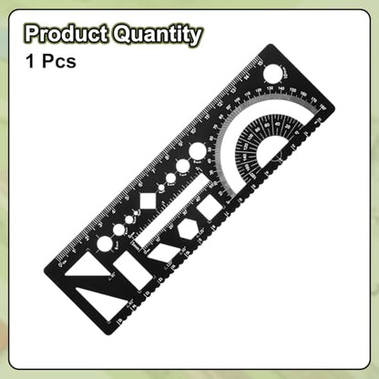 HARFINGTON Multifunctional Geometric Rulers 15cm Metric and SAE Aluminum Straight Edge Protractor Angle Math Measuring Ruler Geometric Drawings Templates for Drawing Drafting, Black - color: Black
