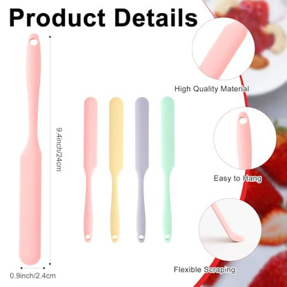 Silicone Jar Spatula 4 pcs Jar Scraper Long Handle Thin Spatula Heat Resistant Sourdough Stirring Stick Cake Cream Spatulas Set Non-Stick Jam Spreader for Kitchen Cake Cream Butter Jam Baking Mixing - color: Style4: 4 PCS