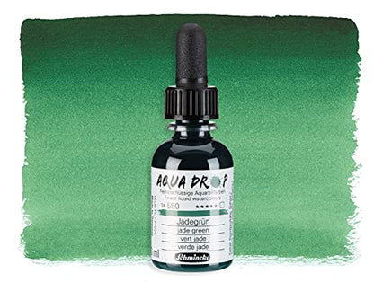 Schmincke - AQUA DROP, liquid, pigment-based watercolour, jade green in 30 ml pipette bottle, 24550034, for watercolorpainting, urban sketching, calligraphy, handlettering, lightfast - color: 550 Jade Green